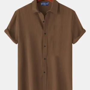 DDSOL India Men's Textured Casual Short Sleeve Shirt – Earthy Brown